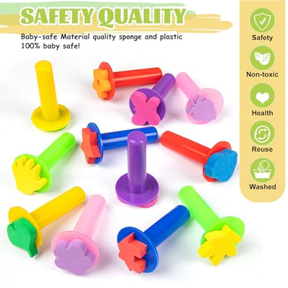 12Pcs Paint Stamps for Kids, Sponge Brushes for Painting | EVA Foam Stamps for Early Learning Finger Paint Drawing Crafts and DIY - style: 3F-StamperSponge12PCS