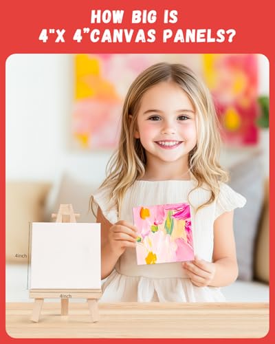 72 Pcs 4x4inch Mini Canvas Boards for Painting, Square Art Panels | 100% Cotton Primed Acid Free Blank for Oil,Watercolor,Acrylic Paint, Collage Art Projects - size: 4"x4"- 72 pack