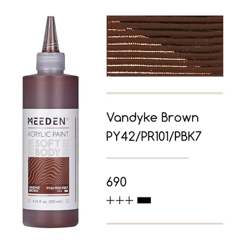 MEEDEN Vandyke Brown Acrylic Paint: Matte Finish 250ml/8.45oz Soft Body | Bulk Acrylic Colors in Ergonomic Bottle - Fluid Flow Art Paints for Artists Canvas Painting - color: Vandyke Brown