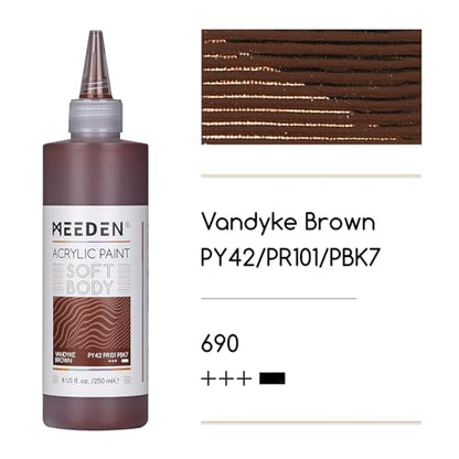 MEEDEN Vandyke Brown Acrylic Paint: Matte Finish 250ml/8.45oz Soft Body | Bulk Acrylic Colors in Ergonomic Bottle - Fluid Flow Art Paints for Artists Canvas Painting - color: Vandyke Brown