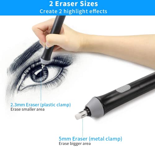 AFMAT Battery Operated Pencil Eraser for Sketching Pencils/Drafting/Drawing/Graphite Pencils, Couture Creations Creative Detailer Tool, AFMAT Electric Eraser Kit for Artists, 140 Refills EEB01 - color: Black