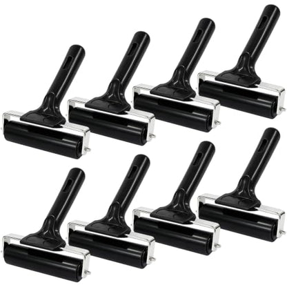 Hzampsun 8 Sets Brayer Roller,Black Rubber Printmaking Roller with Comfort Grip Handle,Professional Stainless Steel Core Brayer Rollers for Printing Painting Crafting Gluing Stamping Tools