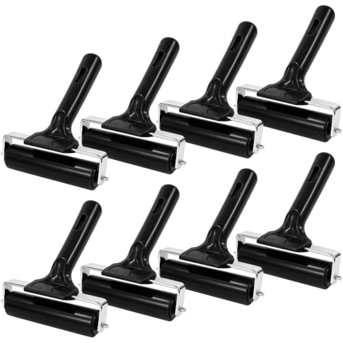 Hzampsun 8 Sets Brayer Roller,Black Rubber Printmaking Roller with Comfort Grip Handle,Professional Stainless Steel Core Brayer Rollers for Printing Painting Crafting Gluing Stamping Tools