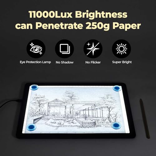 Heanolier A4 LED Copy Board Light Tracing Box,Super Bright Magnetic Light pad with Side physical Buttons,Adjustable Corded Light Table for Tattoo Transferring,Drawing, Light Board for Diamond Painting - color: Black, size: A4 without Bag