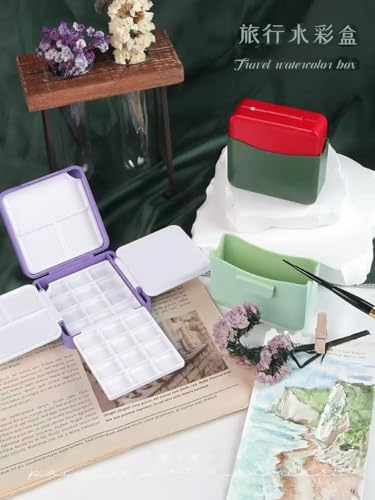 24 Wells Empty Travel Watercolor Paint Palette Case Mixing Tray, Pocket Size - color: Green