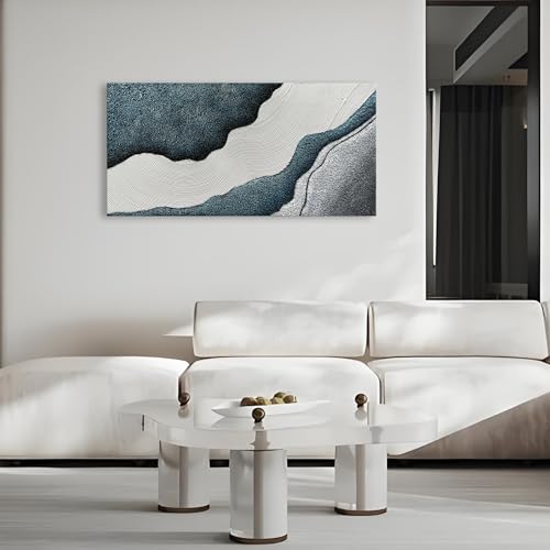 Art Hand-Painted Blue and White Textured Art Oil Painting Modern Abstract Canvas Art Deco 24x48 inches - color: Yi093