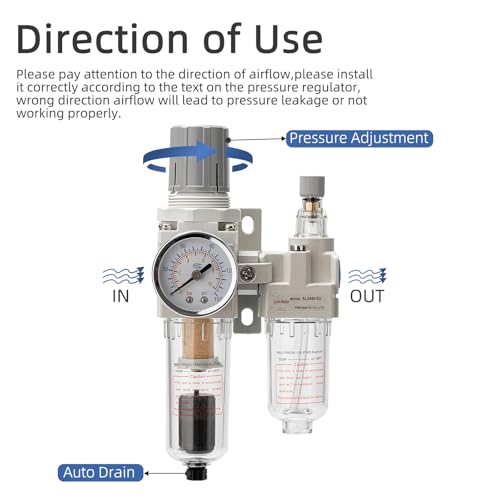 Air Pressure Regulator with Pressure Gauge(0-150PSI),Water Separator for Air Compressor Auto Drain 1/4 NPT Threaded Interface - size: 1/4 NPT, style: Auto Drain