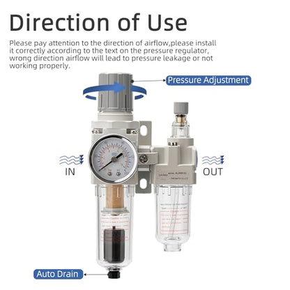 Air Pressure Regulator with Pressure Gauge(0-150PSI),Water Separator for Air Compressor Auto Drain 1/4 NPT Threaded Interface - size: 1/4 NPT, style: Auto Drain