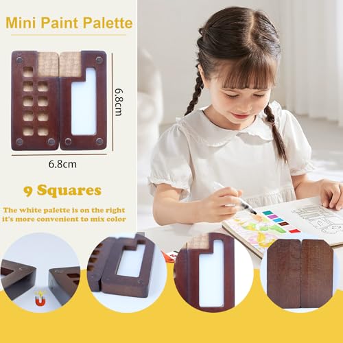 Mini watercolor travel set Mini Watercolor Paint Set Travel Watercolor Sets Mini Paint Pad Pocket Artist Watercolour Travel Sets Pocket Watercolour Kit Portable Paint Palette(9 Grids，Mint blue)