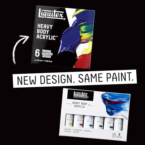 Liquitex Heavy Body Acrylic Paint Set, Classic 6 x 59ml (2-oz) Set | High Viscosity, Pigment Rich, Ideal for Impasto & Texture, Satin Finish, Permanent Color, Crisp Brush Strokes & Knife Marks - size: 12 Fl Oz (Pack of 1), style: Classic Set 6 x 59ml (2-o