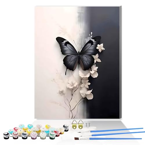 Butterfly Paint by Numbers Kit for Adults Framed Canvas,Painting by Numbers Kits with Frame on Canva for Beginner,DIY Watercolor Oil Painting Frame for Birthday Gift Decor for Home Wall. (butterfly1) - color: butterfly1