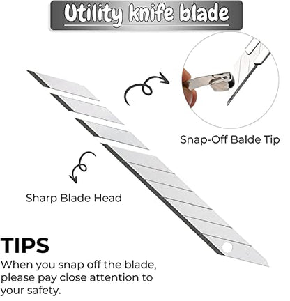 Gebildet 5pcs Right and Left Hand Stainless Steel Lockable Cutter Knife / 9mm Snap Off Blades / 30 Degree Foil Knife/Utility Knife/Graphic Knife/Great for Foils, Wallpaper, Crafts, Cartons - color: Ss