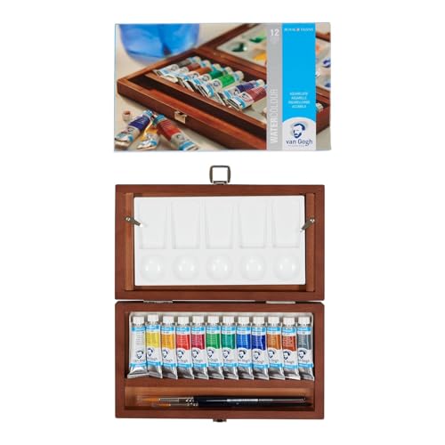 Vangogh Watercolor Paint Set, Wood Box, 12-Tube + 3 Accessories - color: 12 General (Wood Box), style: 10ml Tube