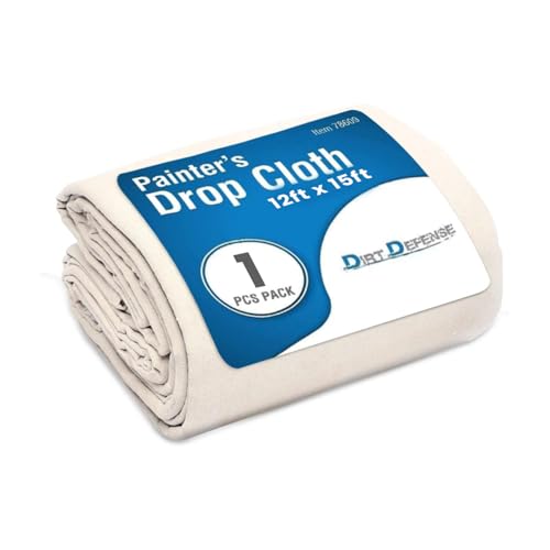 DIRT DEFENSE Drop Cloth Cotton Tarp Large Canvas Tarp for Art Supplies, Drop Cloths for Painting Supplies/Paint Canvas Fabric and Furniture Cover from Paint (12ftx15ft Pack of 1) - size: 12ft x 15ft Pack of 1