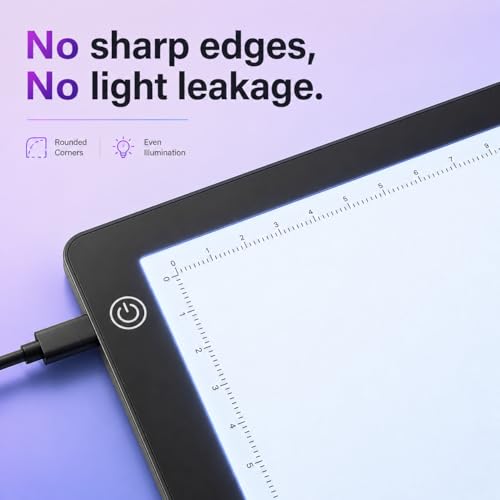 A4 LED Tracing Light Box丨Light Pad - Copy Board with Full-Edge Ruler Frame丨3 Adjustable LED, Premium Acrylic for Art, Drawing, Sketch, Animation, Design, Tattoo, Diamond Painting, X-ray Viewing
