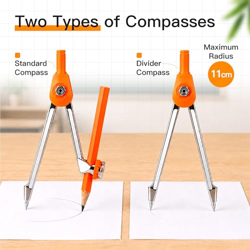 YPLUS Geometry Set, Protractor and Compass Set for Students, 11Pcs (Pack of 2) - size: 1 Count (Pack of 22)
