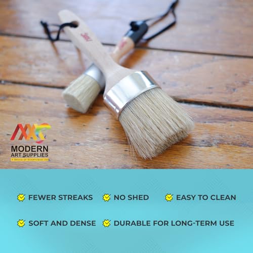 Chalk and Wax Paint Brushes, 5 Pcs Furniture Wax Brush, Natural Bristle | Complete 5 Pcs set includes 3 small brushes and 2 large oval brushes for furniture painting, wax application, and refinishing