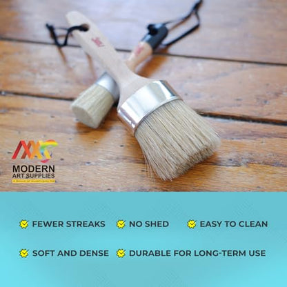 Chalk and Wax Paint Brushes, 5 Pcs Furniture Wax Brush, Natural Bristle | Complete 5 Pcs set includes 3 small brushes and 2 large oval brushes for furniture painting, wax application, and refinishing