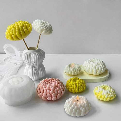 Flower Candle Molds, Set of 3 Sizes Chrysanthemum Flower Molds - color: 3 PCS Peony Chrysanthemum Mold