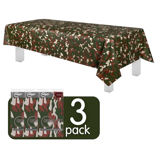 Grandipity Camouflage 3 Pack Premium Disposable Plastic Tablecloth 54 Inch. x 108 Inch. Rectangle Table Cover - color: Camouflage, size: 54" x 108" - 3 Pack