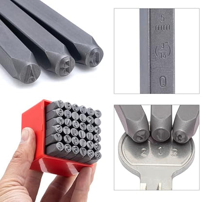 NEIKO 02633A Number and Letter Punch Set with Heat-Treated Steel Punches, Imprinting & Arts and Crafts, 3/16" (5 MM) Shaft, 36 Pc Stamp Set, Uppercase Letter & Number Punch Set (A-Z / 0-8 / "&") - size: 5mm - 3/16"