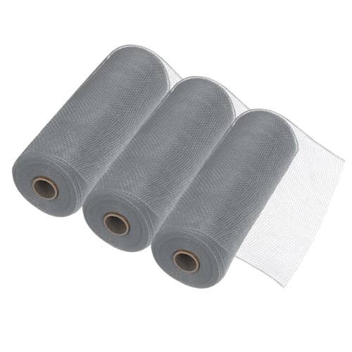 MECCANIXITY 3pcs 10 Inch Poly Burlap Mesh for Wreath, Decorative Mesh Fabric Ribbon 10 Yard for Fall Easter Christmas Flower Bow, Gray - color: Gray