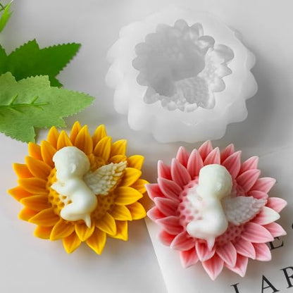 Flower Candle Molds, 3D Sunflower Angel Baby Flower Making Mold - color: 1 PCS Baby In Sunflower Silicone molds