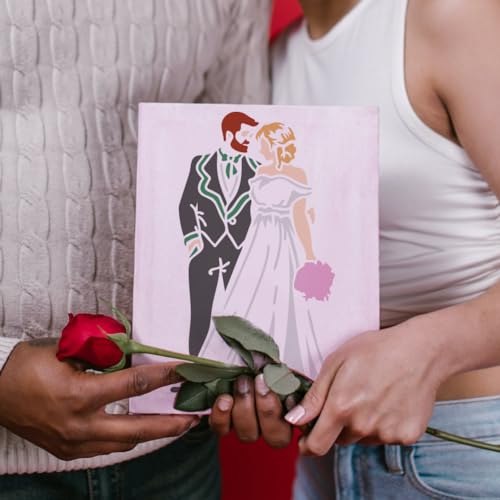 MAYJOYDIY 4pcs Love Wedding Stencil 11.7×8.3inch Large Marriage Couple Stencils with Paint Brush Sweet Bride and Groom Family Drawing Template for DIY Craft Furniture Wood Canvas Paper - color: Love Wedding