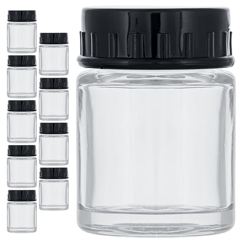 Master Airbrush (Pack of 10) TB-001 Empty 3/4 Ounce (22cc) Glass Jar Bottles with Plastic Lids - Replacement Jars, Paint Storage Bottles - Jars Screw Into Siphon Feed Airbrush Lid Adaptor Assemblies - size: 0.75oz - Glass - Lids