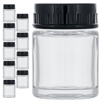 Master Airbrush (Pack of 10) TB-001 Empty 3/4 Ounce (22cc) Glass Jar Bottles with Plastic Lids - Replacement Jars, Paint Storage Bottles - Jars Screw Into Siphon Feed Airbrush Lid Adaptor Assemblies - size: 0.75oz - Glass - Lids
