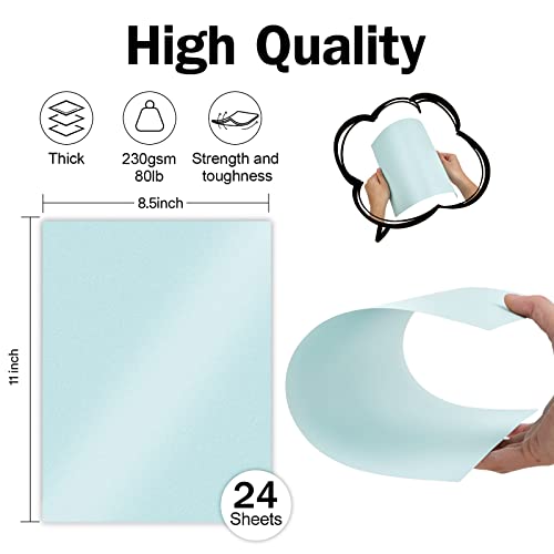 24 Sheets Blue Shimmer Cardstock 8.5 x 11 Metallic Paper | Goefun 80lb Card Stock Printer Paper for Invitations, Weddings, Parties, Showers - color: arctic blue