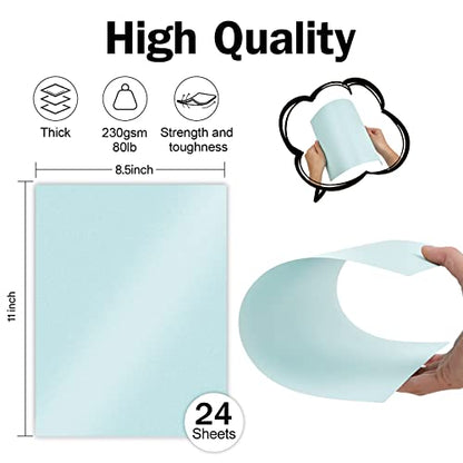 24 Sheets Blue Shimmer Cardstock 8.5 x 11 Metallic Paper | Goefun 80lb Card Stock Printer Paper for Invitations, Weddings, Parties, Showers - color: arctic blue