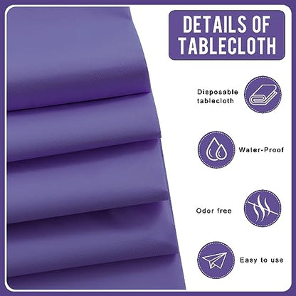 Eleclassi Purple 6 Pack Premium Disposable Plastic Tablecloth 54 x 108 in - Plastic Table Cloth Disposable Tablecloth for Rectangle Table Up to 8 Feet - color: Purple