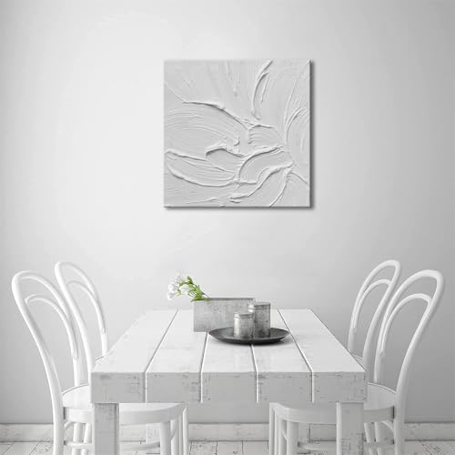 zoinart Hand Painted White Canvas Wall Art, 20x20 Inches Abstract Thick Textured Painting, Plaster Wall Art - color: BL-060