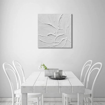 zoinart Hand Painted White Canvas Wall Art, 20x20 Inches Abstract Thick Textured Painting, Plaster Wall Art - color: BL-060