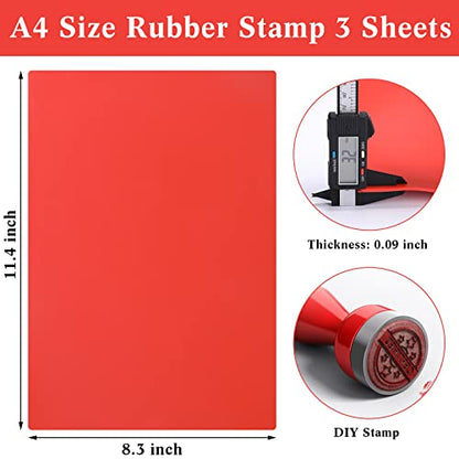 Tondiamo 3 Pcs Rubber Stamp Sheets for Laser Engraving Machine, A4 Rubber Stamp Sheets for Laser Cutter Soft to Make, 2.3 mm(Red) - color: Red
