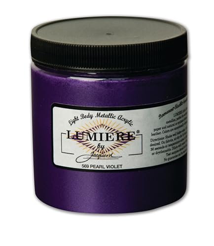Jacquard Lumiere 8oz Fabric Paint Pearlescent Violet - Metallic Paint for Fabric, Leather, Canvas, Paper and Wood - Light-bodied Metallic Acrylic Paint - Lightfast & Vibrant Metallic Acrylic Paints - color: Pearlescent Violet, size: 8 Fl Oz (Pack of 1)