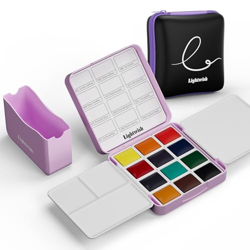 12 Colors Pocket Travel Watercolor Set, Mini Watercolor Paint Set with Portable Case,Coloring Mixing Palette, Water Wash Cup,for Adult Artist Beginner Watercolor Painting Lovers - color: Purple
