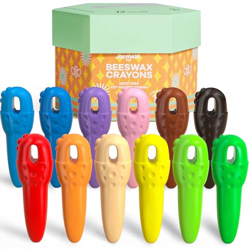Mess Free Beeswax Crayons for Toddlers, 12 Colors, Washable Jumbo Crayons | Non-Toxic, Easy to Hold with 108 Downloadable Coloring Pages for Kids Ages 1-3, 4-8, Children's Gift, Preschool Art Supplies - style: 12 Colors