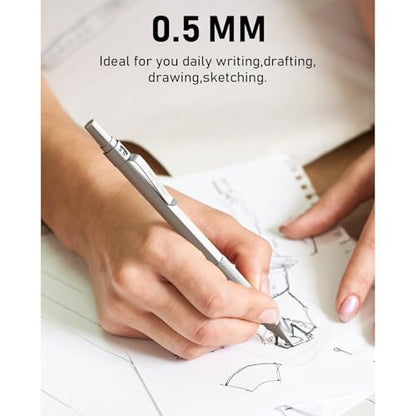 Nicpro 0.5 Mechanical Pencil Set with Case, 3PCS MP1000 Metal Artist Pencil | 480PCS HB Lead Refills 0.5mm, 3 Erasers,9 Eraser Refills For Architect Writing Drafting, Drawing, Engineering, Sketching - color: Silver, style: 0.5 MM