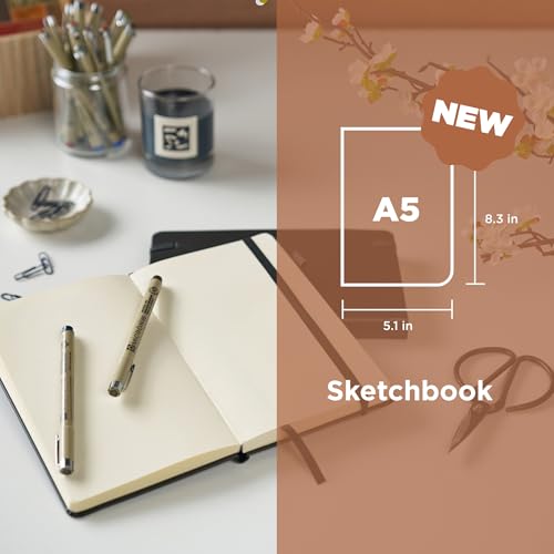 SAKURA A5 Sketchbook & Pigma Micron Bundle, 3-Pack Fineliner Pen Set | Japanese-Inspired Stationery Bundle, A5 Sketchbook, 140 GSM Paper, Artist Gift Set, For Illustration Work