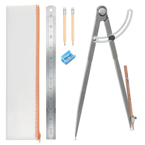 Pencil Compass 12 inch, Precision Woodworking Compass with Wing Divider and Pencil Holder, Metal Compass Ideal for Geometry Drafting and Technical Drawing, Engineering and More - size: 12inch