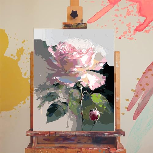 xackcme Rose Paint by Numbers for Adults, Flower Paint by Number on Canvas - color: MT12365