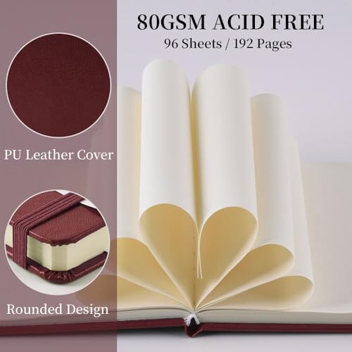 5x5 Pocket Sketch Book,80gsm Hardcover Art Sketchbook for Drawing Journal - color: PU Cover-5x5in-Dark Red