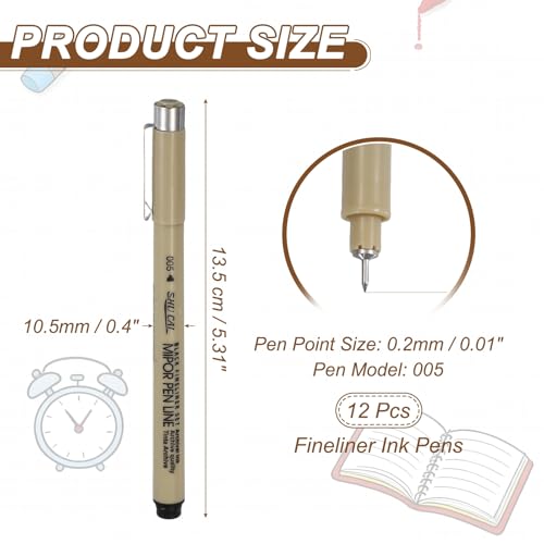 PATIKIL Fineliner Pens, 12 Pcs 005 0.2mm Fineliner Marker Black Waterproof Ink Archival Drawing Pens Art Supplies Set for Sketching Journaling Scrapbooking Artist Illustration - size: 005 0.2mm