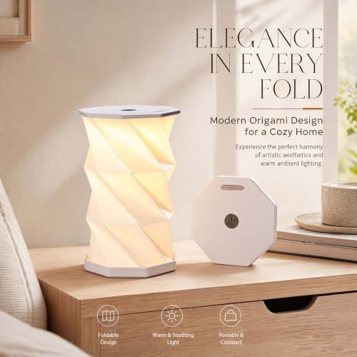 Portable Foldable Table Lamp, Japanese Gift, Paper Lantern Lights | Touch Control Dimmable Lamp with 3 Adjustable Heights, Rechargeable Warm Light, Travel Gifts for Women Men Couples (White) - color: White