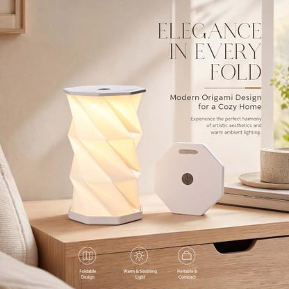 Portable Foldable Table Lamp, Japanese Gift, Paper Lantern Lights | Touch Control Dimmable Lamp with 3 Adjustable Heights, Rechargeable Warm Light, Travel Gifts for Women Men Couples (White) - color: White