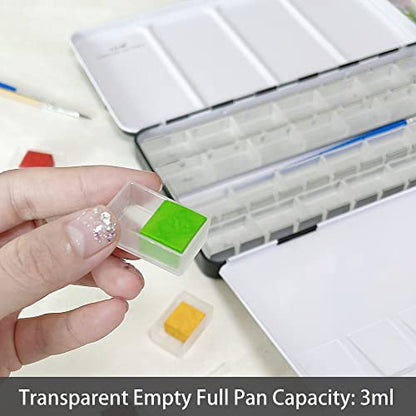 Large Watercolor Palette Tin with 28Pcs Watercolor Full Pans | Empty Metal Palette, 28Pcs White Full Pans, Folding Paint Tray, Palette with Lid, Mixing Area for Watercolor, Oils Gouache - style: Tin with 28 Transparent Full Pans