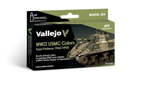 Vallejo - WWII USMC Colors Sand Patterns 1942-1945 Acrylic Paint Set | Model Air | AFV Color Series Kit for Historical Reenactments with Artist-Quality Pigments | 6 Bottles x 17 ml (0.57 fl.oz.) - style: WWII USMC Colors Sand Patterns 1942-1945