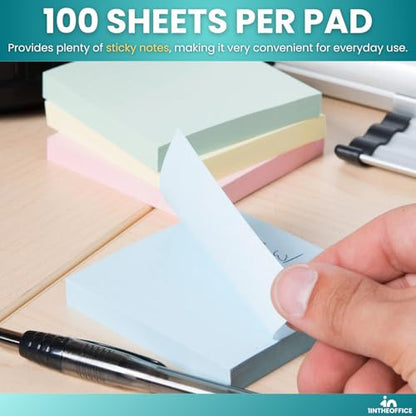1InTheOffice Sticky Notes 3x3, Sticky Note Pads, Self-Stick Note Pads, Assorted Pastel Colors, 100-Sheet, 12/Pack